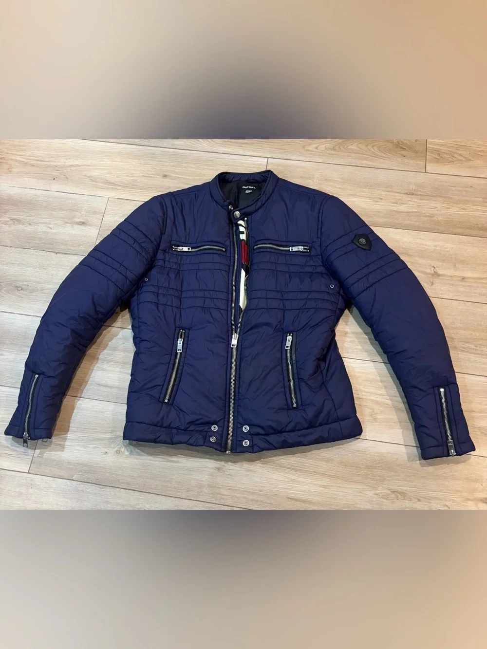 Diesel Black Nylon Puffer Jacket XL Moto Biker Cafe COSMIC NOIZE C+ Condition